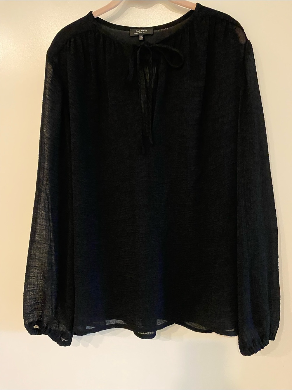 Babaton Black Semi-Sheer Tie-Neck Blouse